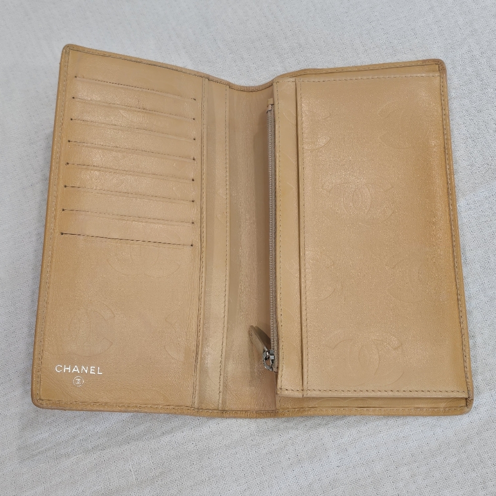 Chanel Cambon Long Leather Wallet Beige Black CC Passport Travel Yen Case Clutch - Picture 6 of 16